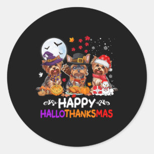 Pegatina Redonda Navidades Dog de Yorkshire Felices Hallothankmas g