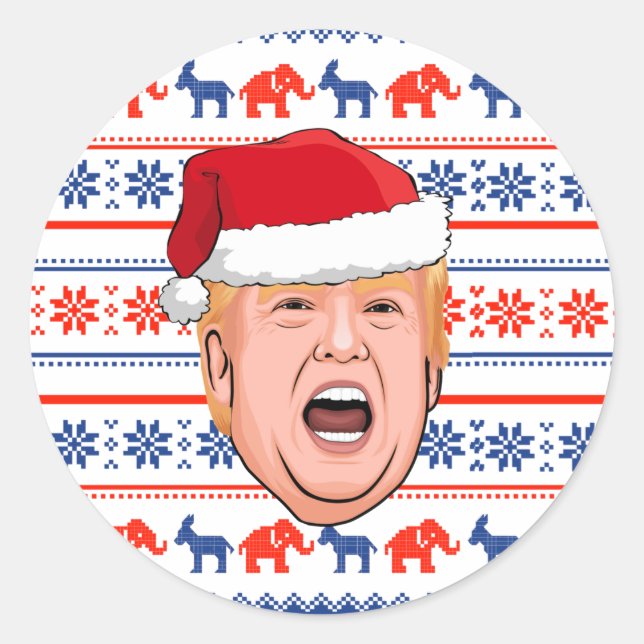 Pegatina Redonda Navidades DONALD TRUMP (Anverso)