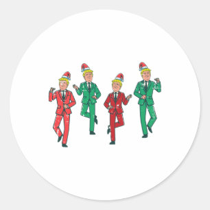 Pegatina Redonda Navidades Donald Trump bailando disfraces navideño
