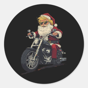 Pegatina Redonda Navidades Donald Trump motociclista Funny Santa