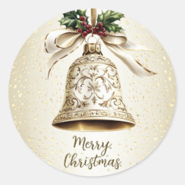 Pegatina Redonda Navidades dorados doblan brillantes estrellas verd