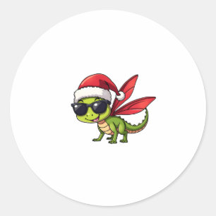 Pegatina Redonda Navidades Dragonfly Santa Hat Divertidos niños de