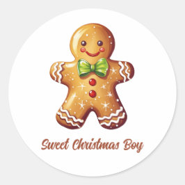 Pegatina Redonda Navidades dulces Boy Gingerbread Cookie