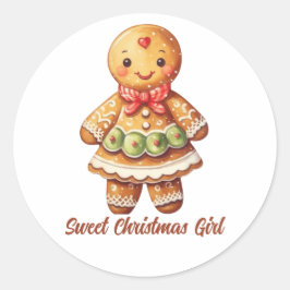 Pegatina Redonda Navidades dulces Chica Gingerbread Cookie