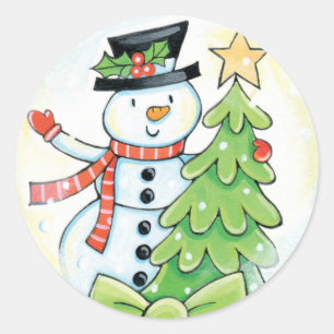 Pegatina Redonda Navidades educados pegatinas Snowman