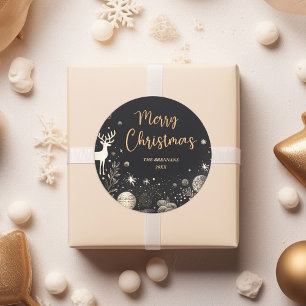 Pegatina Redonda Navidades Elegant Gold Merry