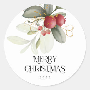 Pegatina Redonda Navidades Elegant Watercolor Berry