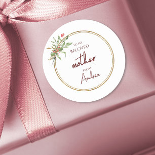 Pegatina Redonda Navidades elegantes adoraban a la Madre Oro y al V