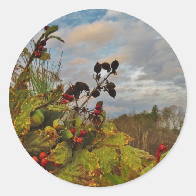 Pegatina Redonda Navidades elegantes de Holly, (Anverso)