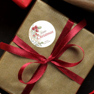 Pegatina Redonda Navidades elegantes de Red Berries Greenery