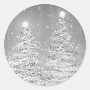 Pegatina Redonda Navidades elegantes esparcen árboles plateados 