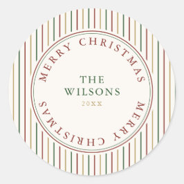 Pegatina Redonda Navidades elegantes rayas de época