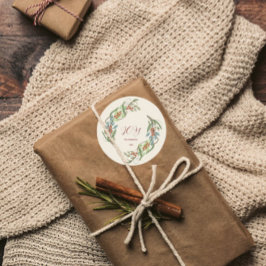 Pegatina Redonda Navidades elegantes Wreath Joy