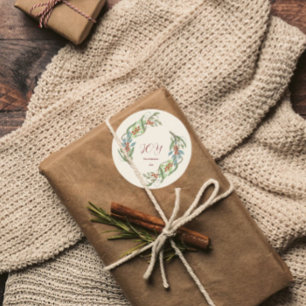 Pegatina Redonda Navidades elegantes Wreath Joy