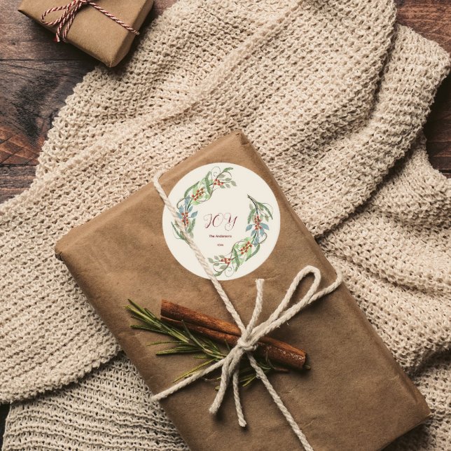 Pegatina Redonda Navidades elegantes Wreath Joy (Subido por el creador)