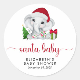 Pegatina Redonda Navidades Elephant Santa Baby Boy Shower