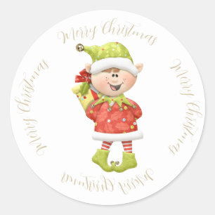 Pegatina Redonda Navidades Elf con presente