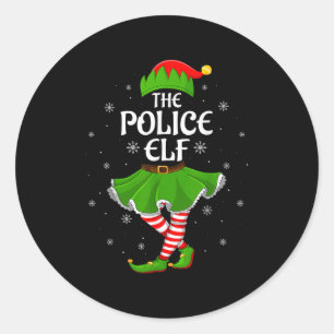 Pegatina Redonda Navidades Elf De La Policía Chicas De La Familia E