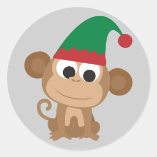 Pegatina Redonda Navidades Elf Monkey