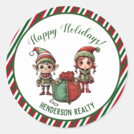 Pegatina Redonda Navidades Elves Personalizado Holiday Business