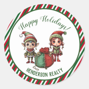 Pegatina Redonda Navidades Elves Personalizado Holiday Business