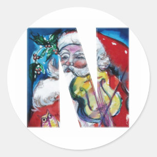 PEGATINA REDONDA NAVIDADES EN CARTA / SANTA CON MONOGRAMA VIOLÍN