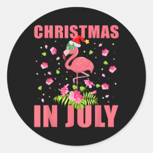 Pegatina Redonda navidades en flamingo rosa julio graciosos hombres