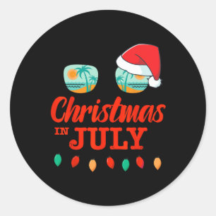 Pegatina Redonda Navidades En Julio Con Sungles Santa Hat Para El S