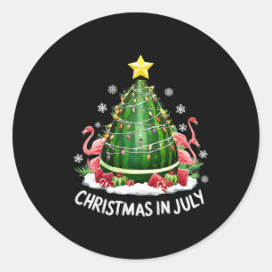 Pegatina Redonda Navidades En Julio De Árbol De sandía Gracioso Fla
