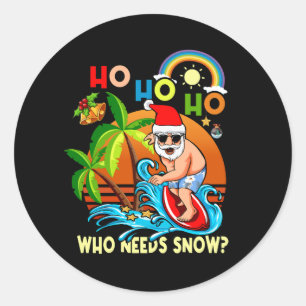 Pegatina Redonda Navidades En Julio Divertido Santa Surfing Summer 