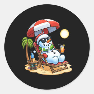 Pegatina Redonda Navidades En Julio Divertido Snowman Summer Fun Be