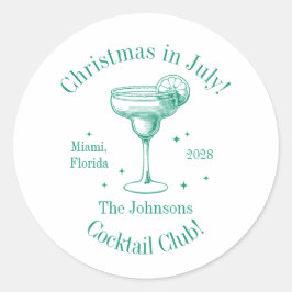Pegatina Redonda Navidades en julio Fiesta de cócteles de apellido