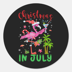 Pegatina Redonda Navidades En Julio Flamingo Santa Summer Xmas Muje