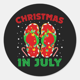 Pegatina Redonda Navidades en julio Flip Flops Funny Beach Summer