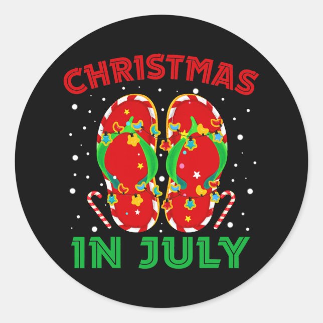 Pegatina Redonda Navidades en julio Flip Flops Funny Beach Summer (Anverso)