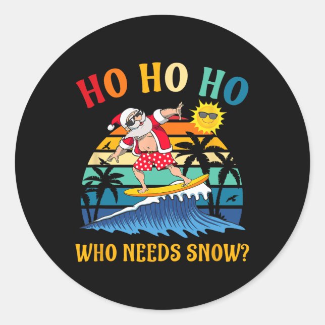 Pegatina Redonda Navidades En Julio Fun Santa Surfing Summer Beach  (Anverso)