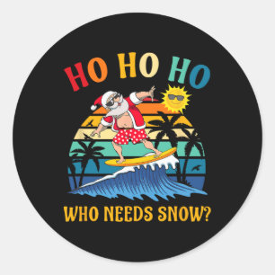 Pegatina Redonda Navidades En Julio Fun Santa Surfing Summer Beach