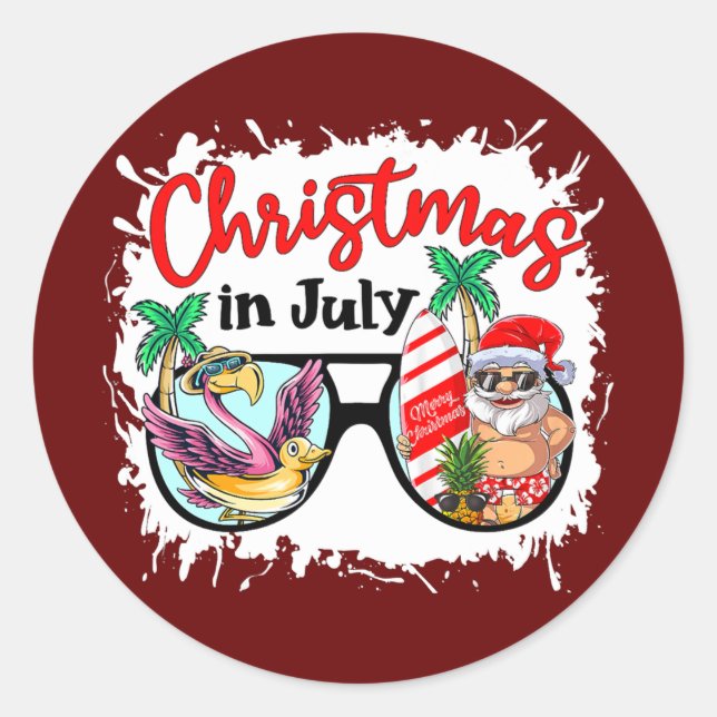 Pegatina Redonda Navidades en julio Gnomes Sungafas Beach Summer (Anverso)