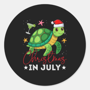 Pegatina Redonda Navidades En Julio: Noches De Tortuga Encenden Sum