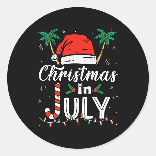 Pegatina Redonda Navidades En Julio Santa Hat Graciosos Xmas Hombre (Anverso)