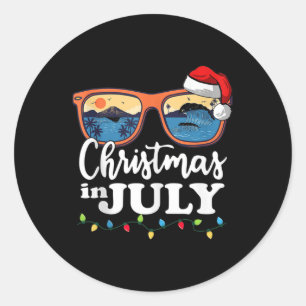 Pegatina Redonda Navidades En Julio Santa Hat Vaca Verano