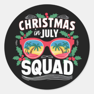 Pegatina Redonda Navidades En Julio Squad Sungafas Playa De Verano