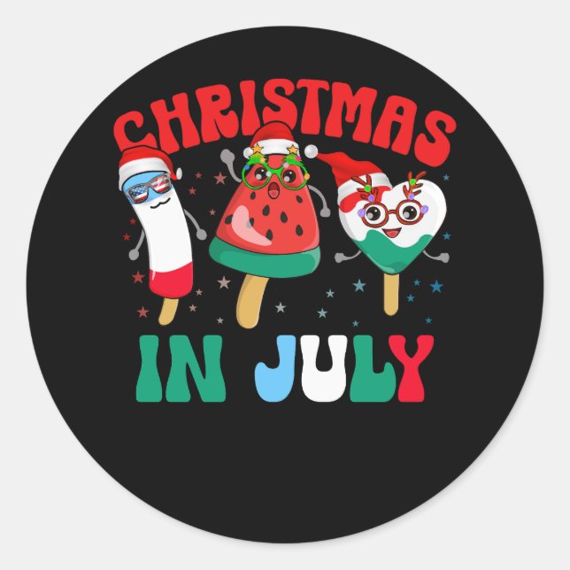 Pegatina Redonda Navidades En Julio Watermelon Ice Pops Xmas Santa  (Anverso)