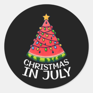 Pegatina Redonda Navidades En Julio Watermelon Xmas Árboles Hombres