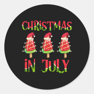 Pegatina Redonda Navidades En Julio Watermelon Xmas Árboles Hombres