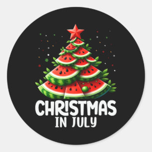 Pegatina Redonda Navidades En Julio Watermelon Xmas Tree Mens Mujer