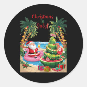 Pegatina Redonda Navidades En Julio Watermelon Xmas Tree Santa Beac