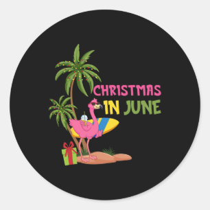 Pegatina Redonda Navidades En Junio Flamingo Vacaciones De Verano D