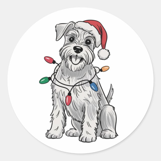 Pegatina Redonda Navidades en miniatura de Schnauzer: regalo de ama (Anverso)