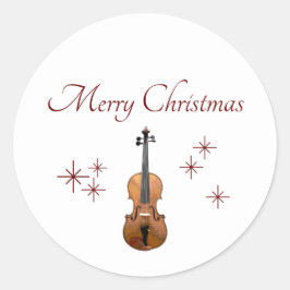 Pegatina Redonda Navidades en violín de instrumentos musicales
